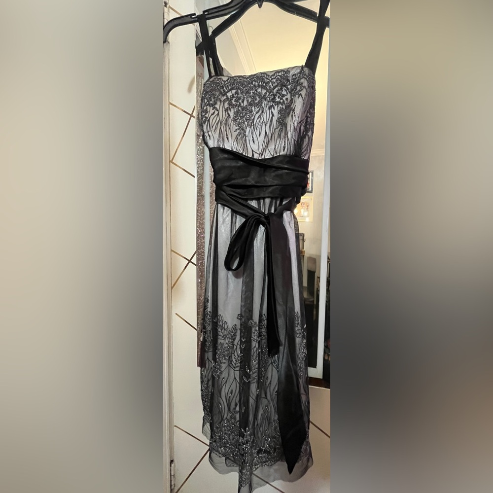 R & M Richards Black and Silver Cocktail Dress. Size 16.